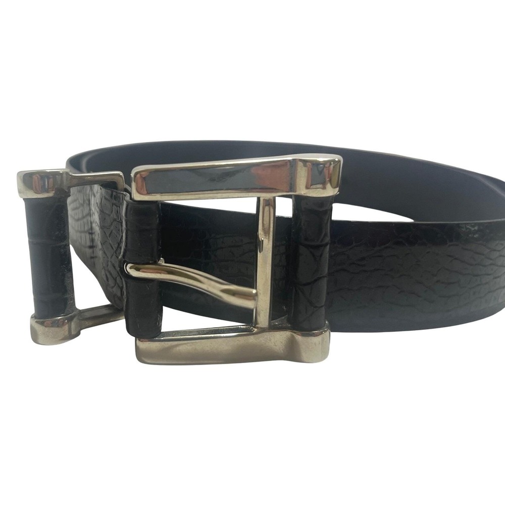 VTG Carlisle Black Reptile‎ Design Leather Belt W/ Leather & Silver Buckle Small